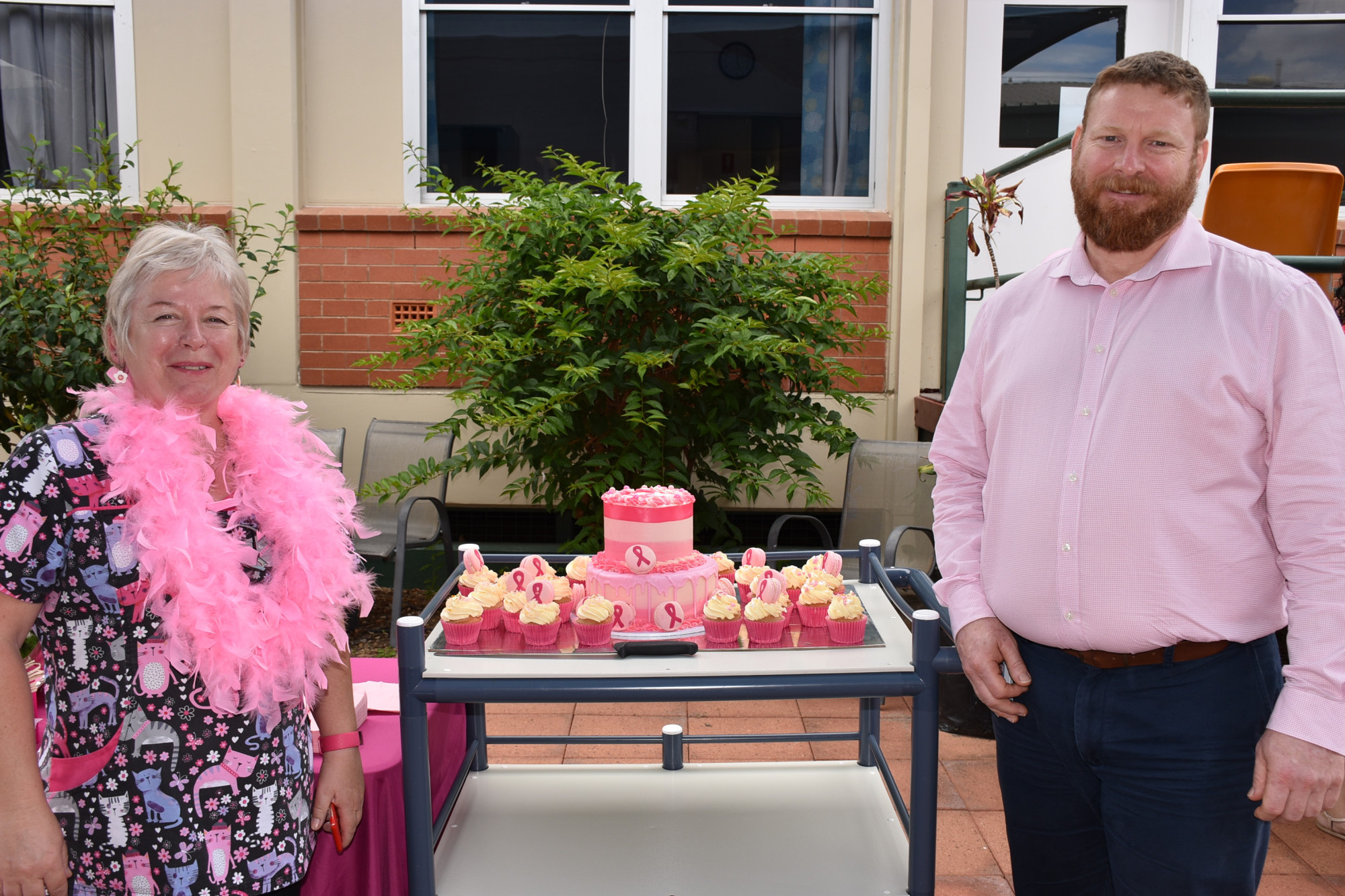 SUPPORT: Mareeba Community Health Child and Family Health Nurse Jo Kell with Director of Nursing and Facility Manager Ross Clarksmith at their Breast Cancer Awareness Month fundraising event on Tuesday, October 27.