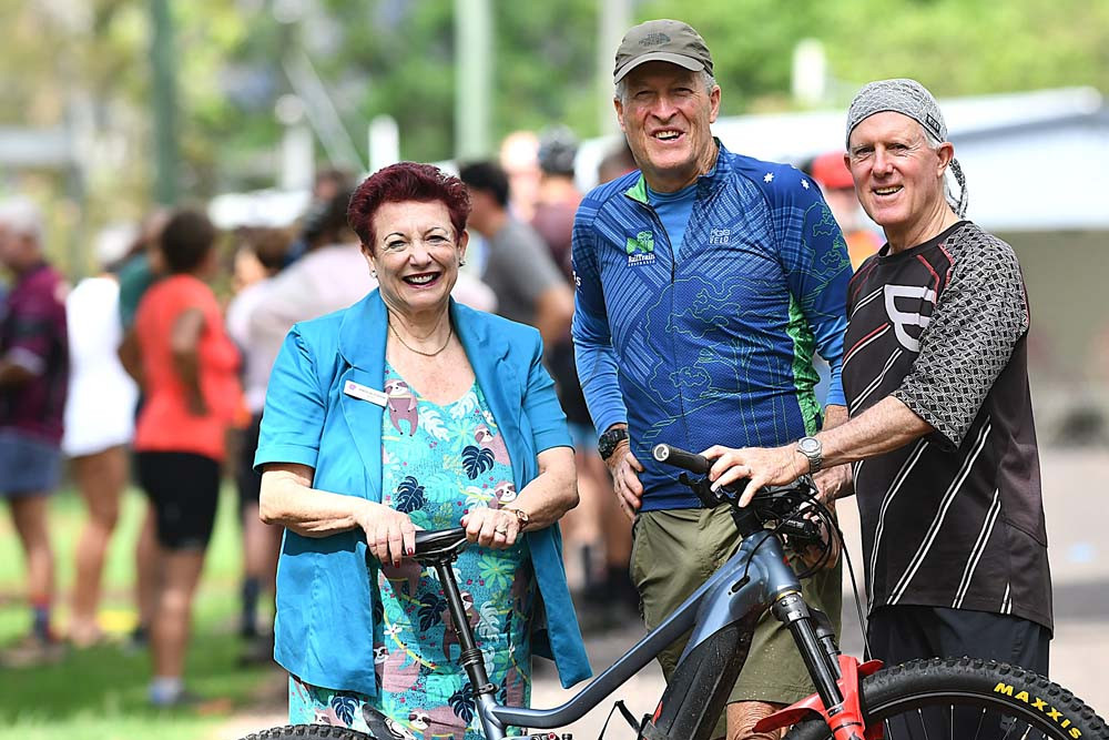 Mareeba Mayor Angela Toppin with Peter Tuck, Rail Trail Australia’s regional representative for Far North Queensland, and TRC Mayor Rod Marti at the Rail Trail celebration in Walkamin.