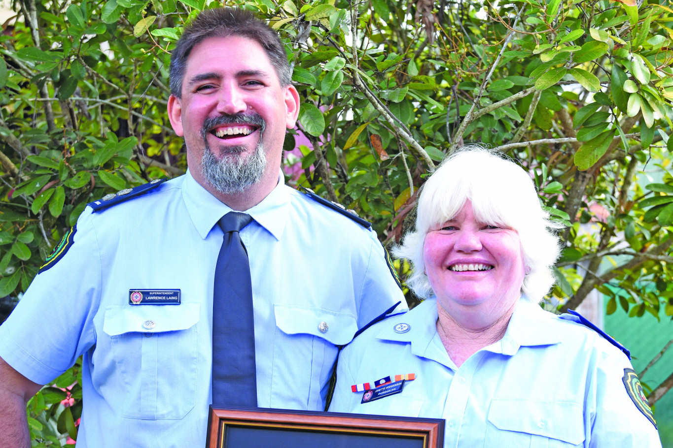 RFS Regional Manager Far Northern Region Lawrence Laing presented Irvinebank Rural Fire Service volunteer of the year award to Jeanette Hodgkinson.