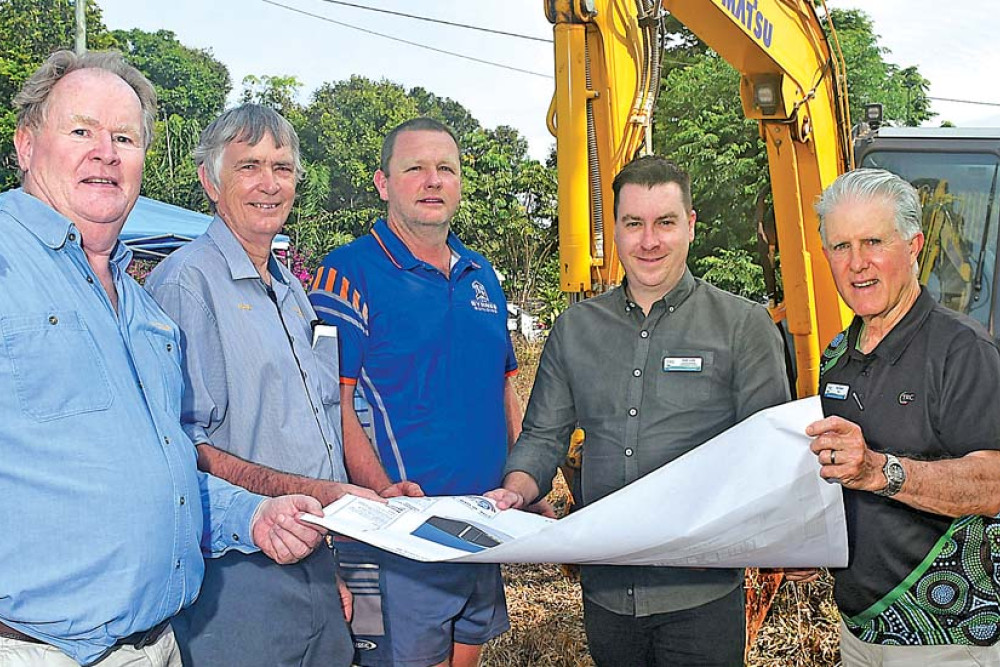 At the sod-turning were (left) RMI business manager Kieron Norris, RMI owner/director Mark Griffin, builder Ian Byrnes, TRC manager development Sean Lisle and TRC Mayor Rod Marti.