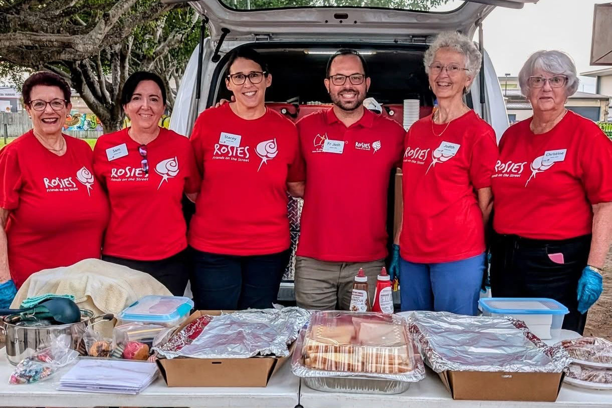 Rosies volunteers include Mareeba Mayor Angela Toppin (left), Sarah, Stacey, Father Josh, Judith and Christine.