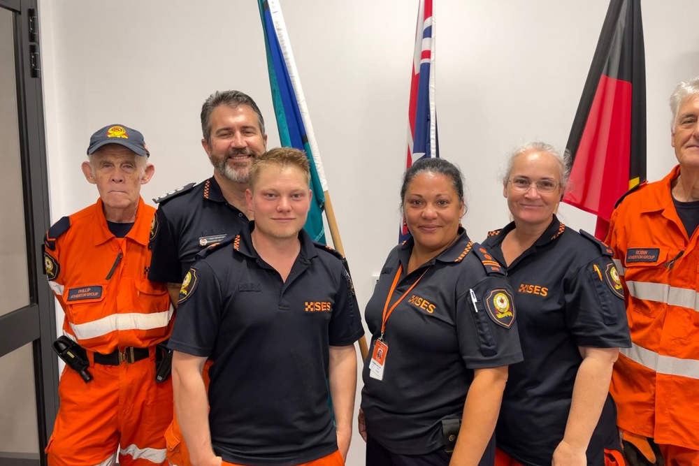 Atherton SES welcomed their new local controller and group leader recently at a special ceremony. Pictured is Philip Mansbridge, area controller James Gegg, Tyler Williams, local controller Michell Horch, group leader Mel Bewick and deputy group leader Robin Lowe.