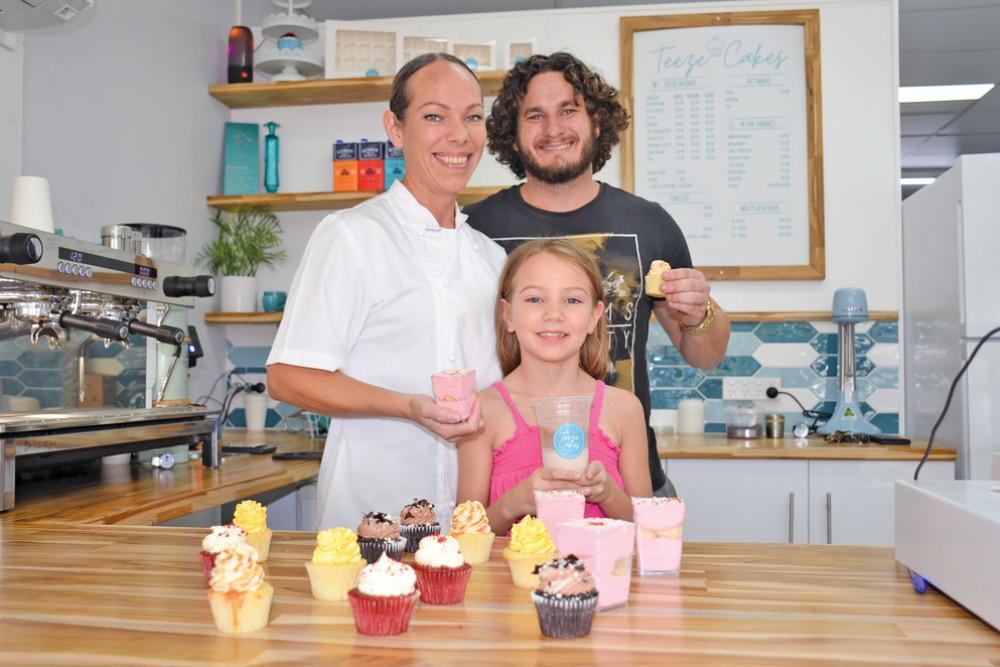 Creator of Teeze Cakes Jamie-Lee Hilton, her partner Dylan Cummings and daughter Amelia Hogan are excited to open their new store in Byrnes Street, Mareeba.