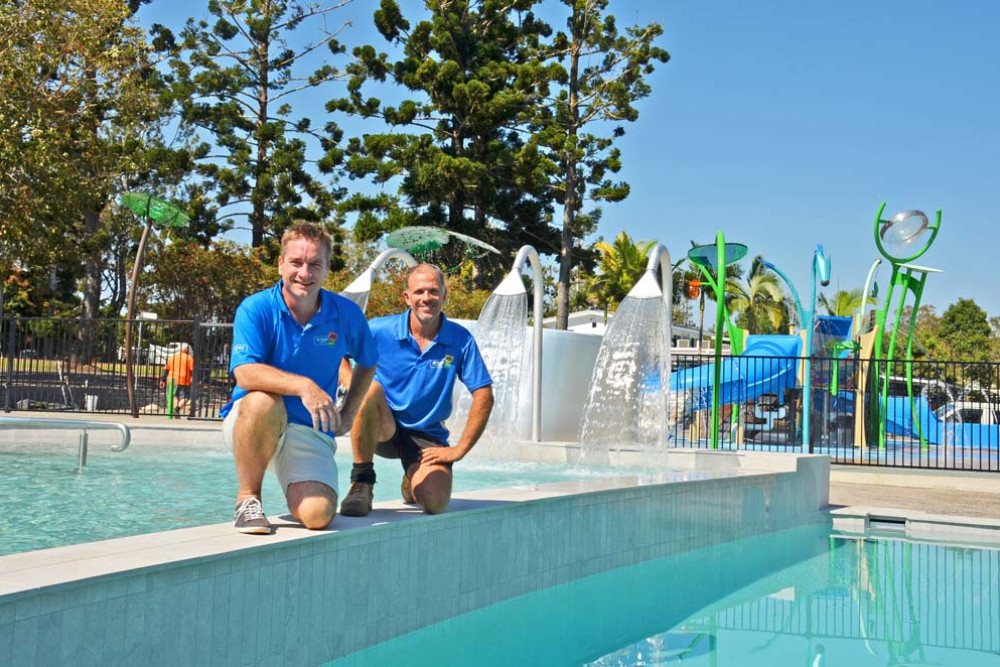 Lake Tinaroo Holiday Park owners Lachlan Farquharson and Shane Bettini are excited to officially open their accessible splash park.