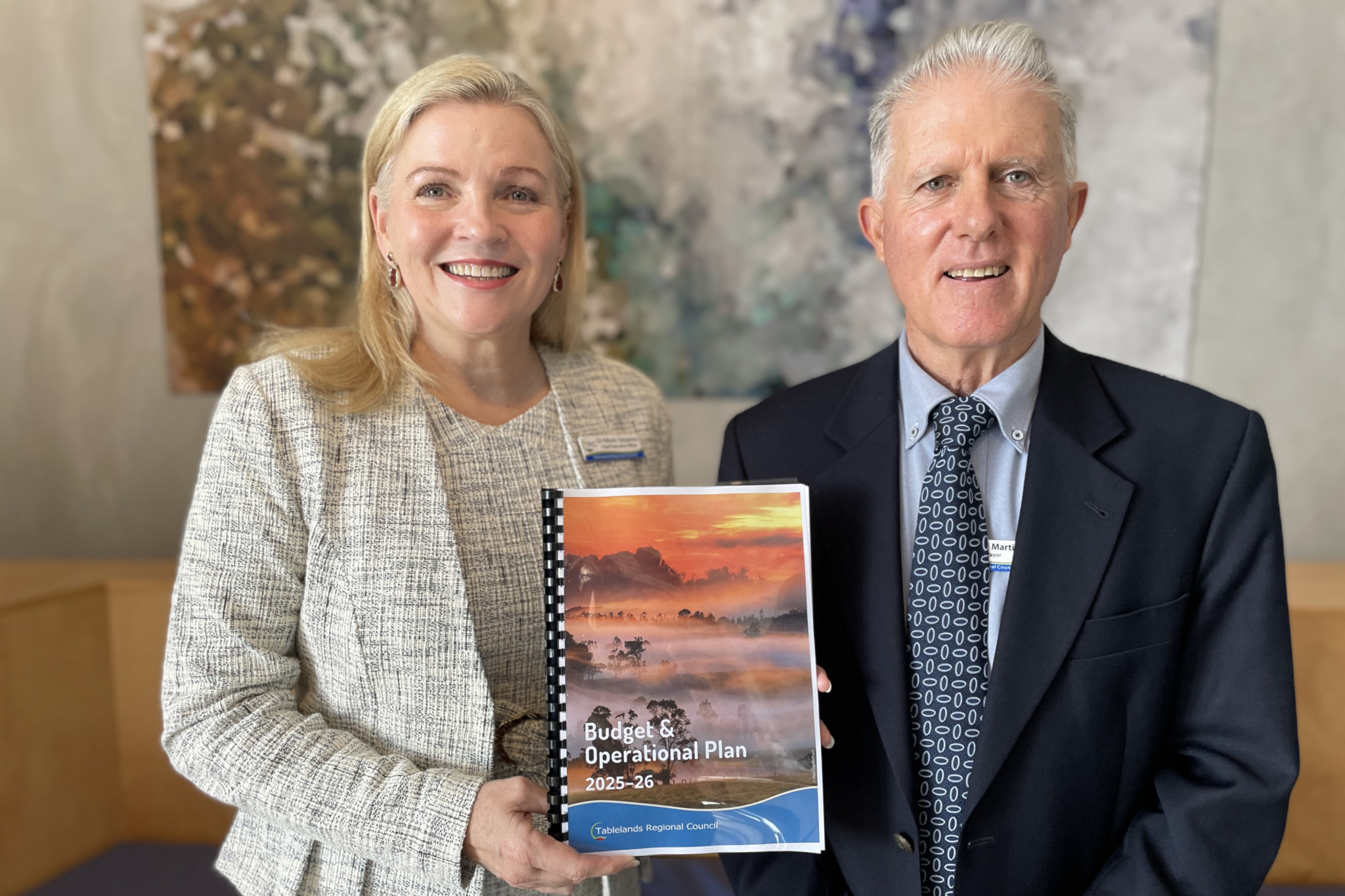 Tablelands Mayor Rod Marti and chief executive officer Nikola Stepanov with the budget handed down last week.