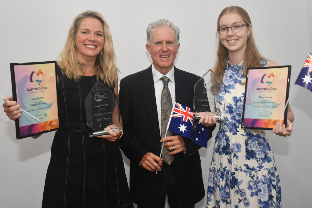 TRC Citizen and Young Citizen of the Year Gail Barton and Marni Dennis with TRC Mayor Rod Marti