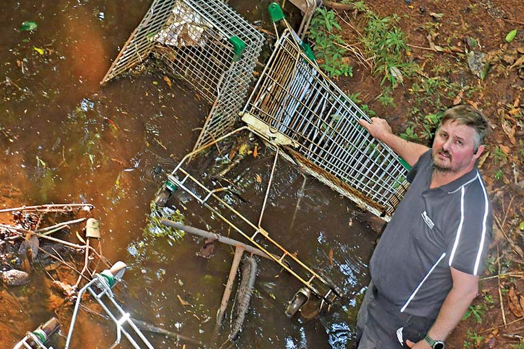 Ben Stratton took it upon himself to drag these trolleys out of the creek behind Woolworths at Atherton.