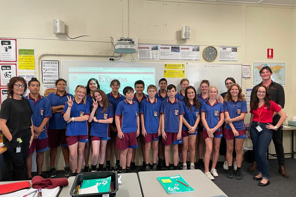 The Express journalists Rhys and Ellie (right) visited a Grade 8 class at Mareeba High School to talk about youth representation in the media.