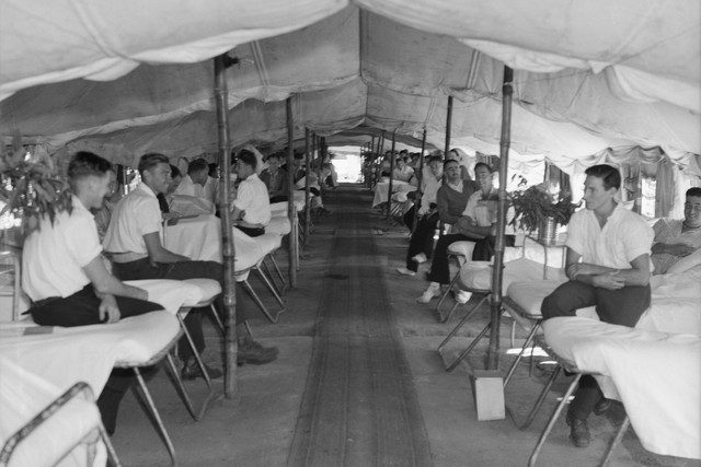 An image of soldiers recuperating in a ward of 2/2nd Australian General Hospital at Rocky Creek during World War II. Image: Australian War Memorial.