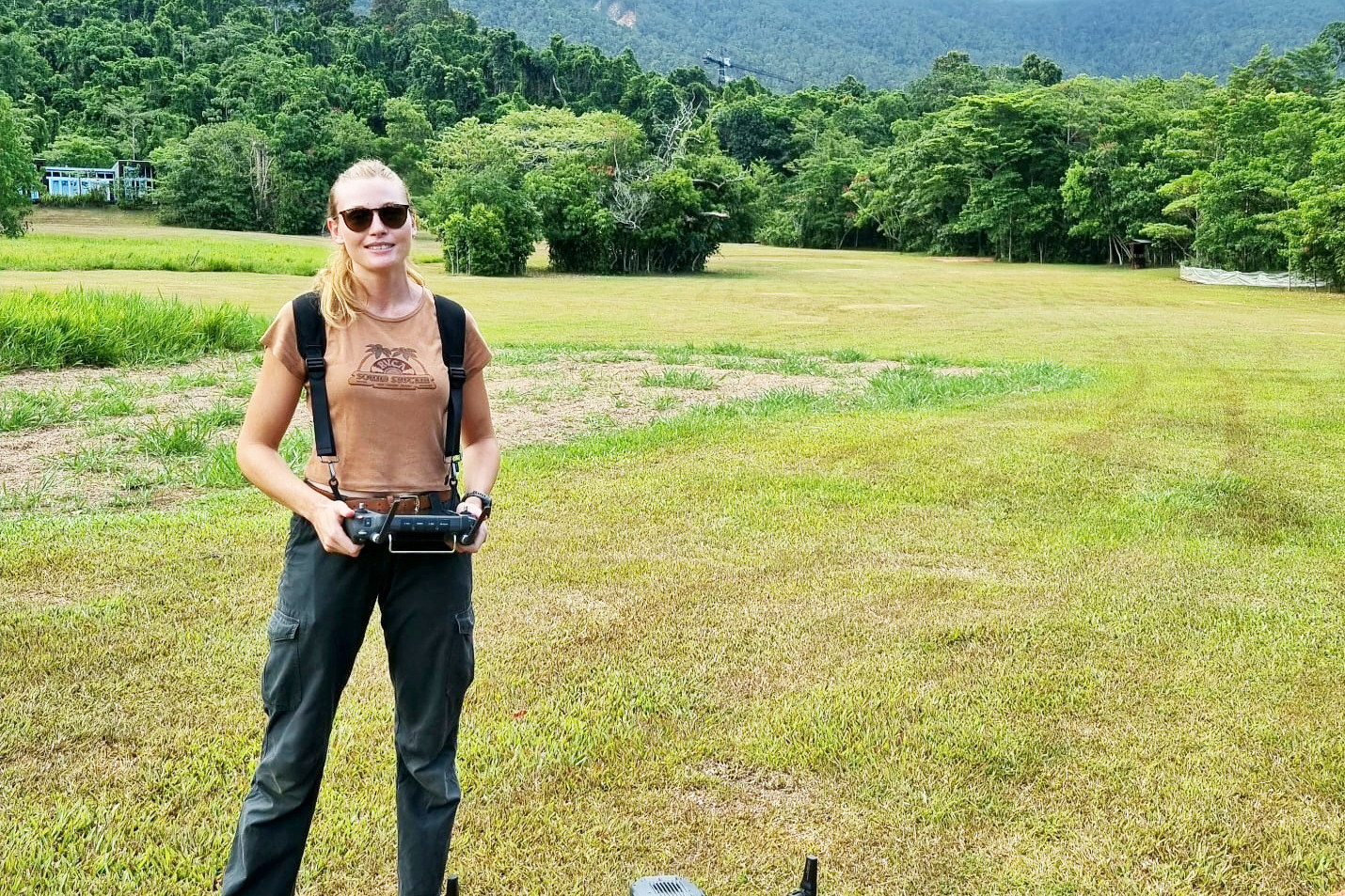 James Cook University PhD student, Emmeline Norris getting ready to launch at the Daintree Rainforest Observatory. IMAGE: Johan Larson