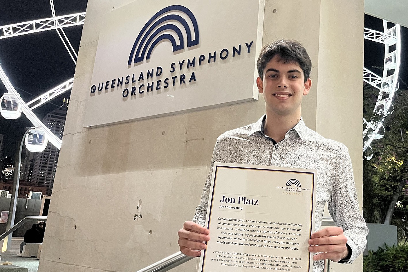 Young composer Jon Platz has made history after becoming the first high school student to receive an official commission from the Queensland Symphony Orchestra.