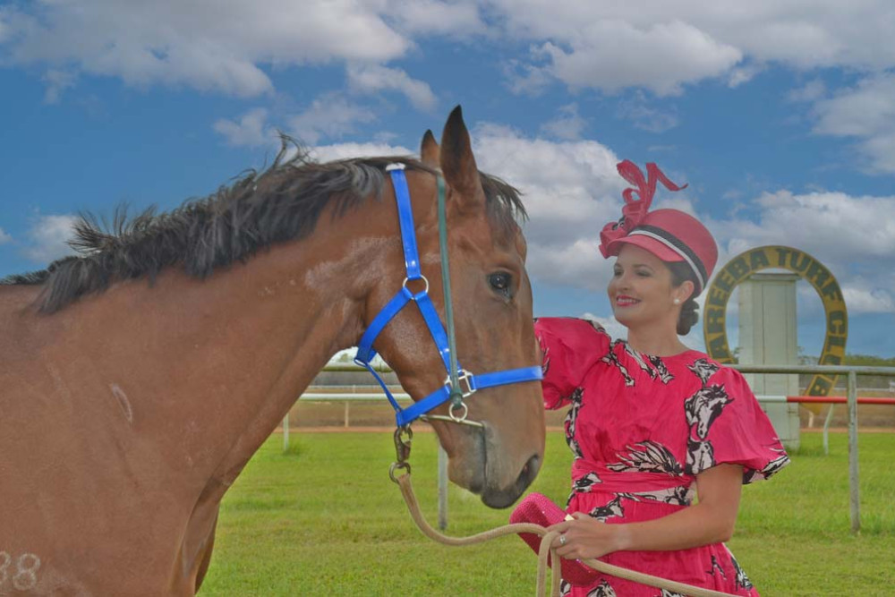 Fashions on the Field judge Dannielle Atkinson with maiden racehorse Ready to Reason, getting ready for the 2023 Mareeba Turf Club Boxing Day Races.