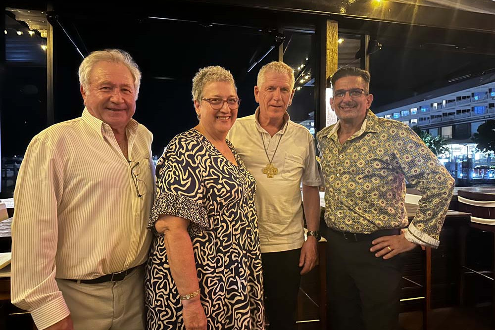 At the official launch of the 75th Anniversary of the Feast of the Three Saints are committee president Cosimo Tedesco (left), secretary Vera Zappala, Bishop Joe Caddy (AM) and executive committee member Lui Garozzo.