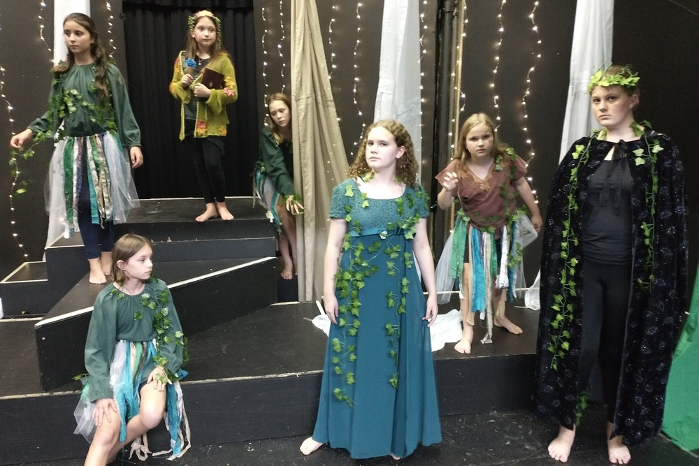 Young actors rehearsing for The Atherton Performing Arts production of"A Midsummers Night's Dream"