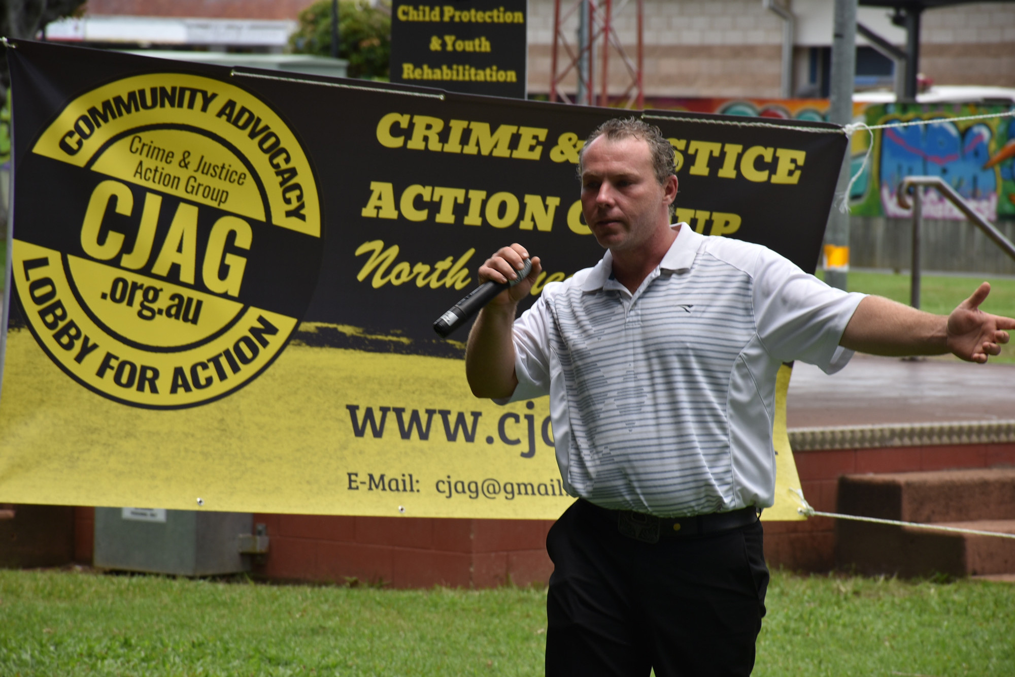 Bill Cohen from the Crime And Justice Group Tablelands speaking at Fridays rally
