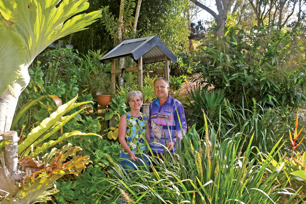 Casey and Ian Perkes in their Rangeview garden (below).