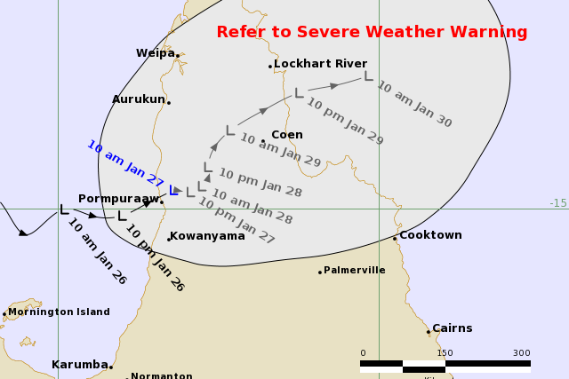 The tropical low recently moved over land on western Cape York Peninsula and is no longer expected to develop into a tropical cyclone.
