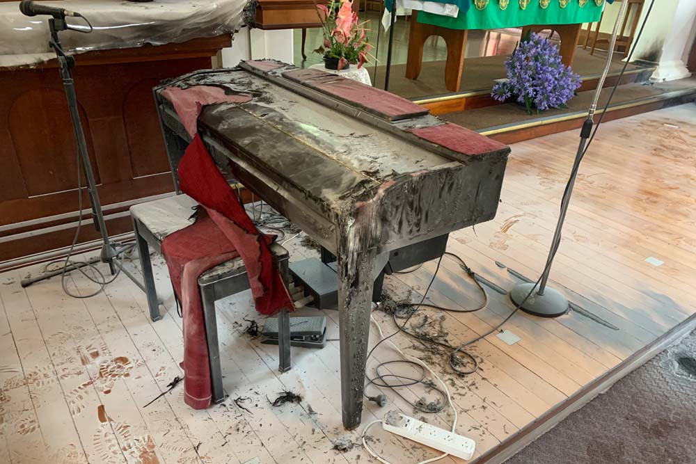 The organ inside Saint Joseph’s Church at Atherton was destroyed after arsonists started a fire in the building on 11 November.