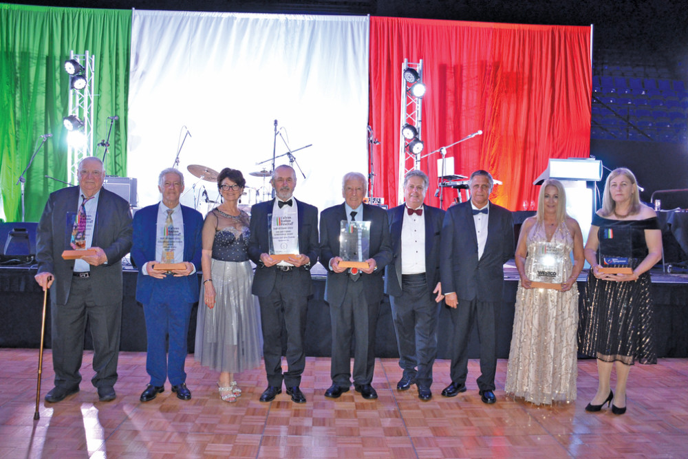 Winners of the Cairns Italian Festival Hall of Fame awards: Giuliano Cordenos (community service), Alberto Avolio (educational achievement), Gina and Lui Codotto (arts and culture), Giovanni (John) Bomben (sporting achievement), Charlie and Frank Marino (development and building), Teresa Senna on behalf of son Angelo Senna (young italian of the year), Grace Armenti accepted the award on behalf of her late father Romolo Beghin (farming and agriculture). ABSENT: Peppi Iovannella (business recognition).