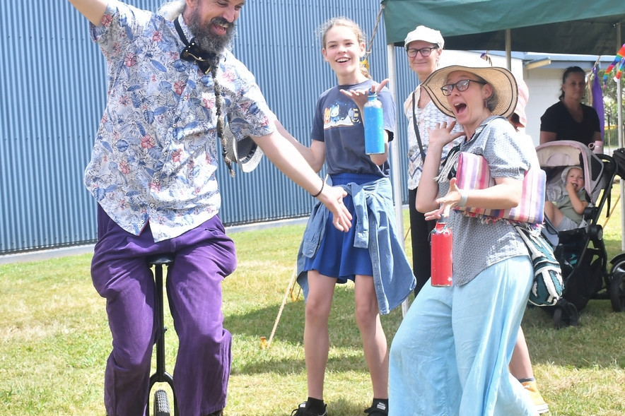 The first Kairi Children’s Rainbow Fair was held at the Kairi Community Hall on Saturday. The one day event included a pop up circus and performing arts activities. Pictured is “Terry the great” juggler and roving performer entertaining the crowd.