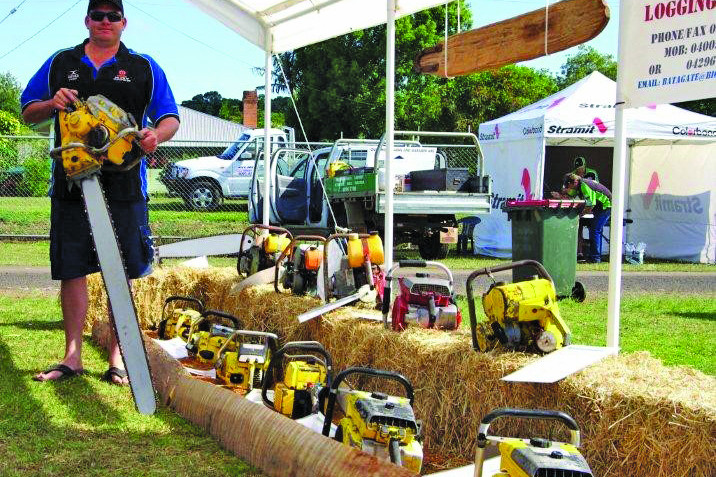 Some of the impressive chainsaws in Greg’s collection on display.