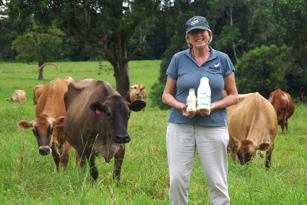 Outstanding in their field: Michelle Bell-Turner proudly showcases two gold medal-winning products - Mungalli Lactose-Free Biodynamic Pouring Cream and Mungalli Full Cream Biodynamic Milk.