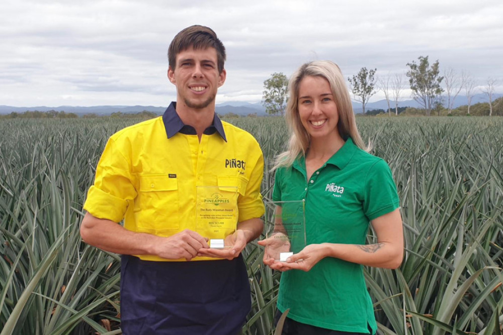 FUTURE LEADERS: Ben Scurr and Courtney Thies from Pinata Farms with their Rudy Wassman awards.
