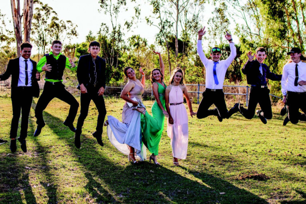 Year 10 students jump for joy at fi nishing the school year at their Junior Formal. The 2021 graduating students are Amber Jerome, Will Ganley, Alwyn Lyall, Jack O’Brien-Harlow, Lincoln Wells, Rhyan Portelli, Mackenzie Stephens, Brianna Jones, Dylan Windhaus, Seamus Finlan, and Ayden Boswell.