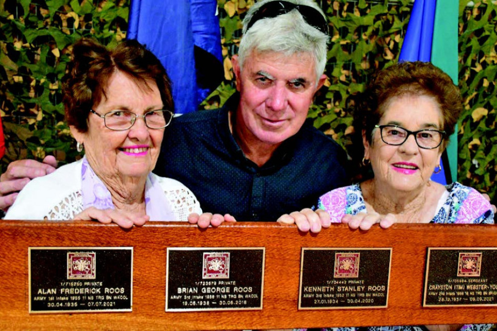 Jill Roos (wife of Alan Roos), Russell Roos (son of Brian Roos), and Nita Roos (wife of Kenneth Roos) attended Saturday’s ceremony to witness the plaques be presented.