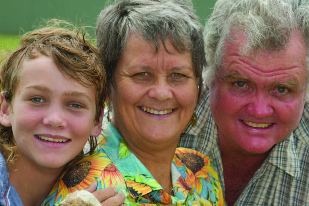 Nathan with parents Col and Shelley Daley home after the accident.