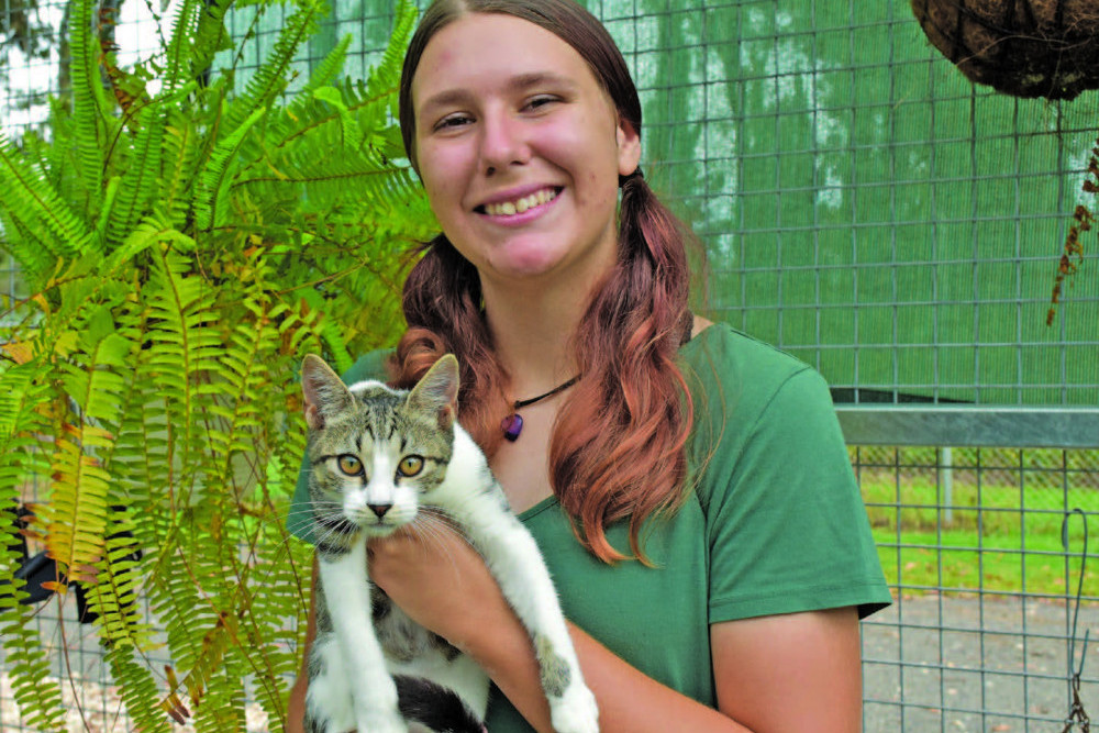 Felicity Pollard and a resident kitten at the Mareeba Animal Refuge are thankful for all the kind donations from the community.