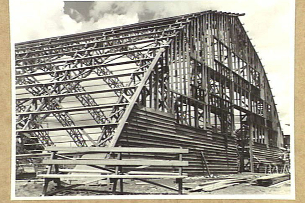 A photo of Merriland Hall under construction in 1943. Photo supplied Australian War Memorial