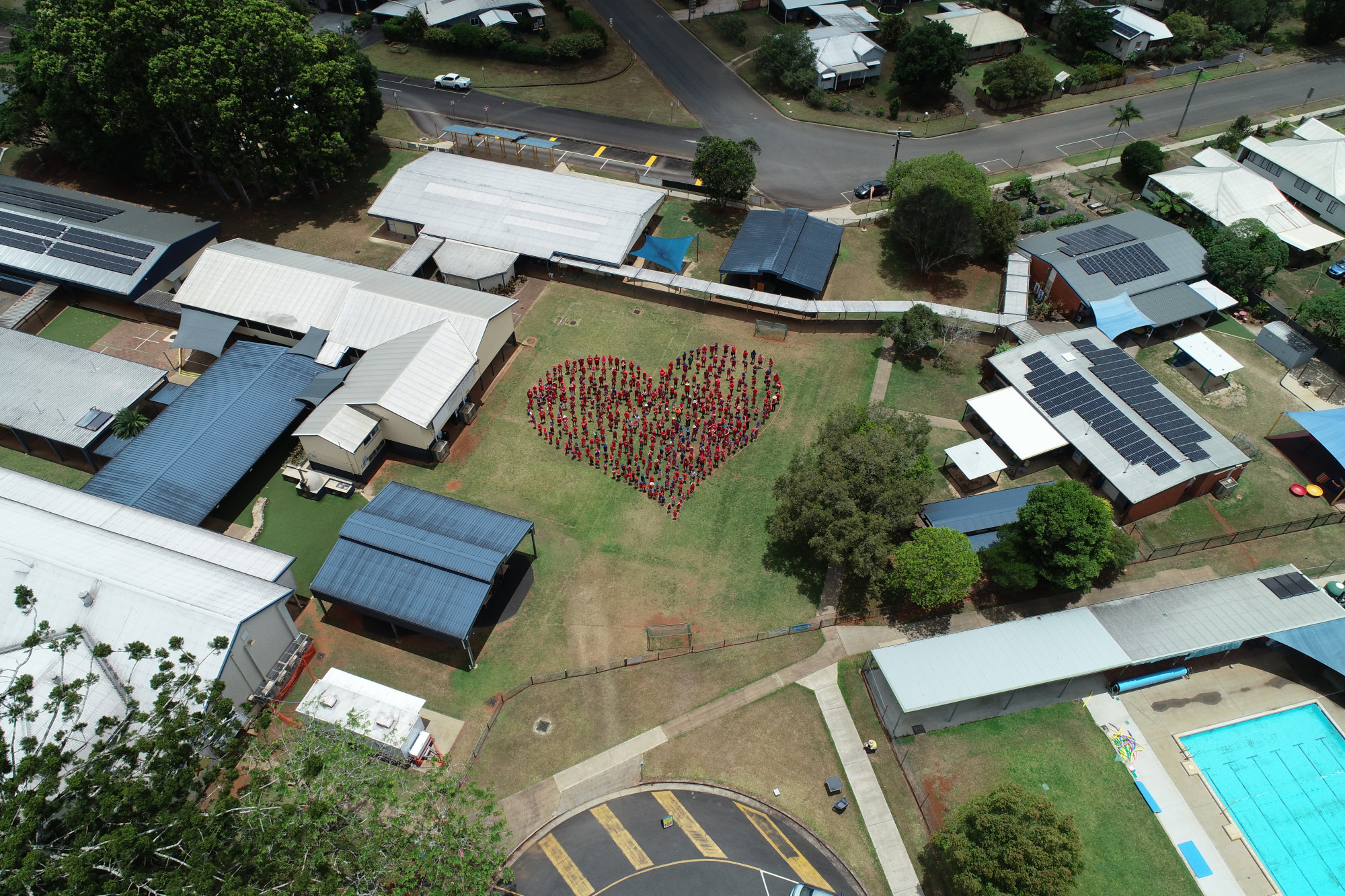 A drone photo of the giant red heart taken by Richard Hopkinson from Aeroscan