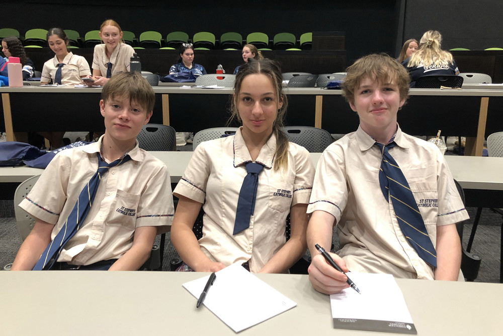 St Stephens Catholic College students Xavier Mullane, Grace Joslin and Eli Smith attended the Legal Studies Conference at James Cook University in Cairns.