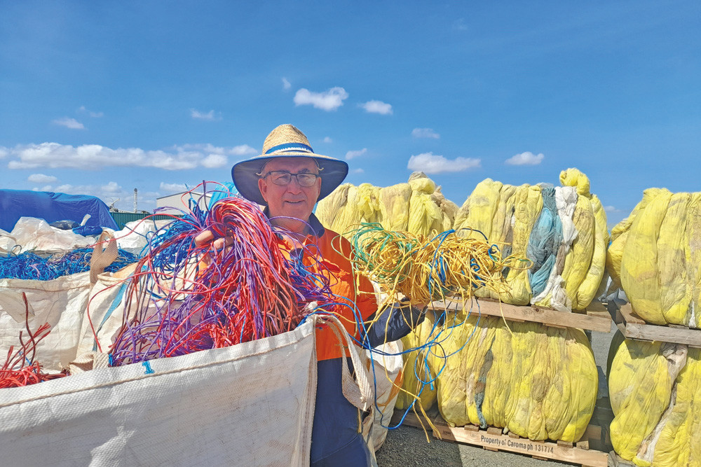 Enviroplas Recycling director Marc Jackson with some of the twine and plastic waste that has been collected from local banana farms which will be recycled at the site when it becomes operational at the end of the year.