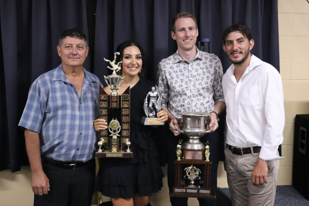 Players of the Year – Nicole Ghensi and Steven Cater – pictured with club president Mario Ghensi and Vice President John Ghensi