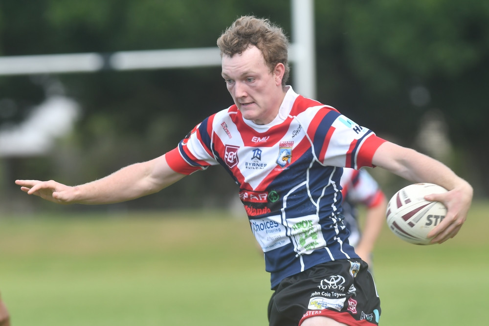 Roosters rising star Tom Cuda on the fly at Mareeba on Saturday