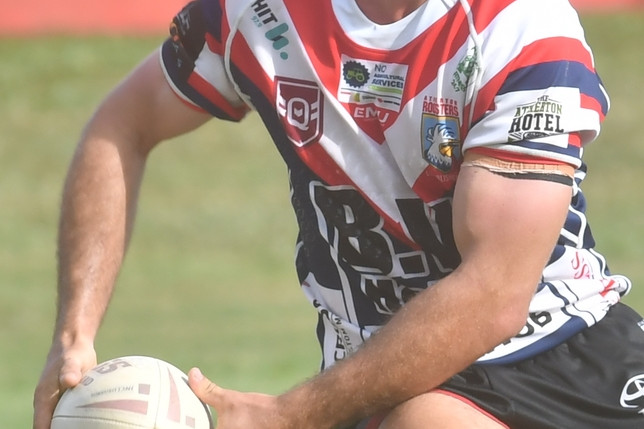 Roosters Ned Blackman in possession against Yarrabah on Sunday.