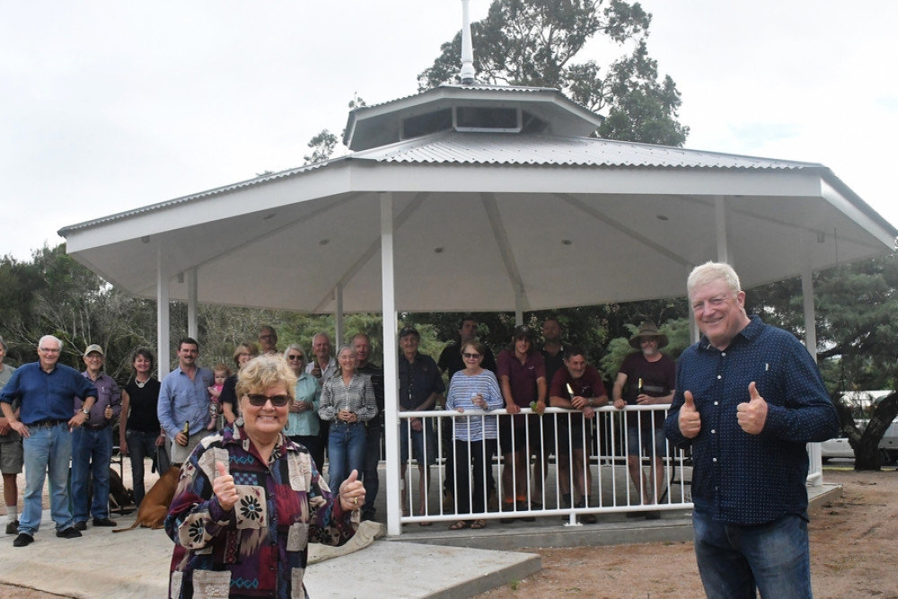 Sue Fairley and project manager Rolf Straatemeier at the new Yungaburra Rotunda to open on Sunday.