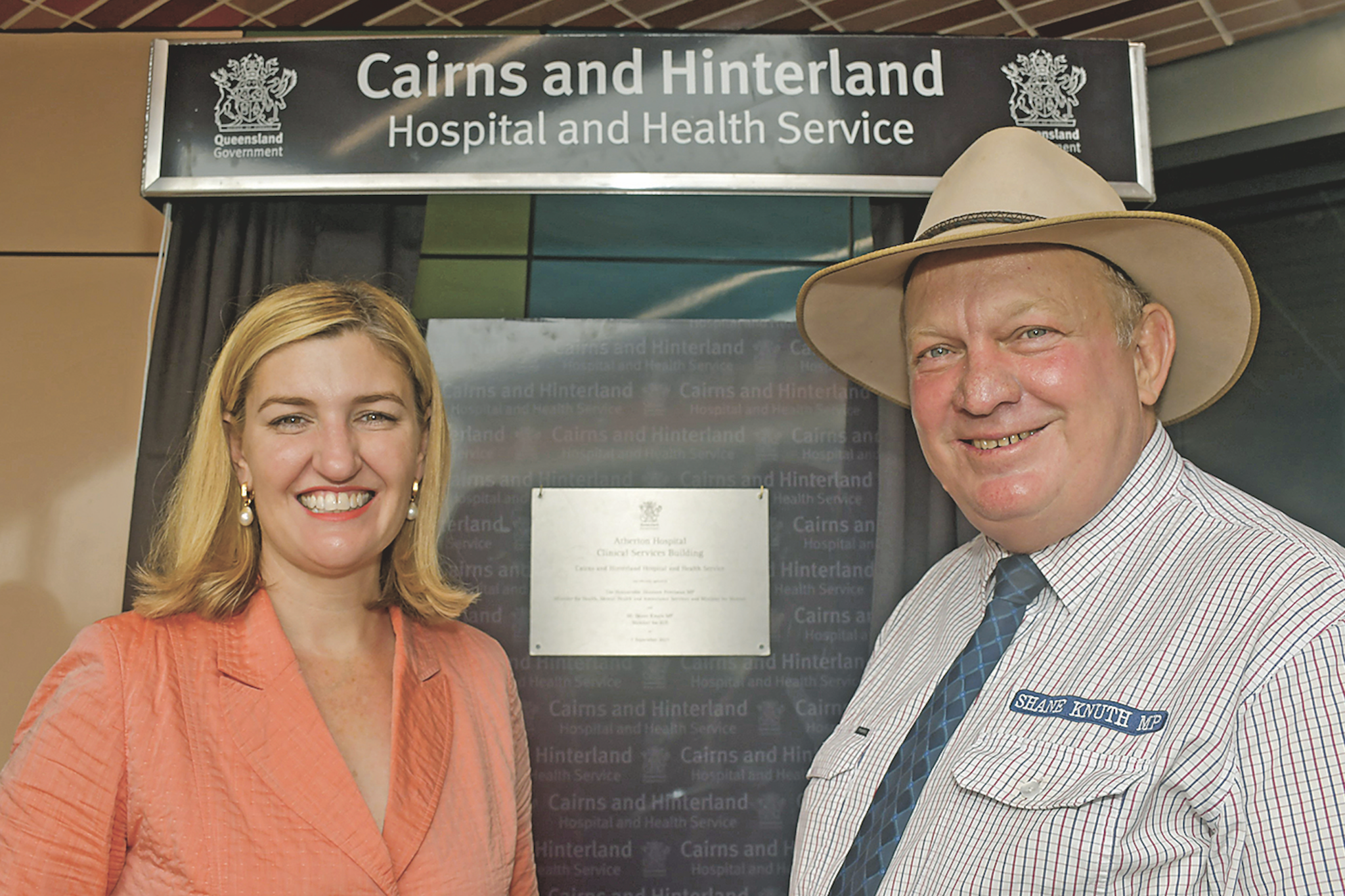 Officially open: shannon Fentiman MP Minister for Health and Shane Knuth MP at the official opening of the new Atherton Hospital last week