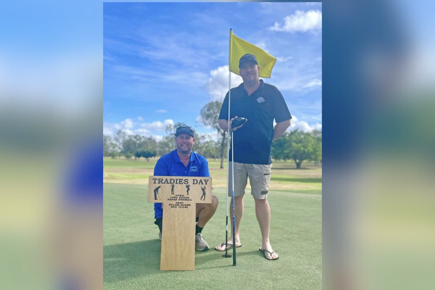 GBR Tackle and Bait owner Trevor Roy and Mareeba Golf Club’s Michael France gearing up for the Tradies Golf Day.