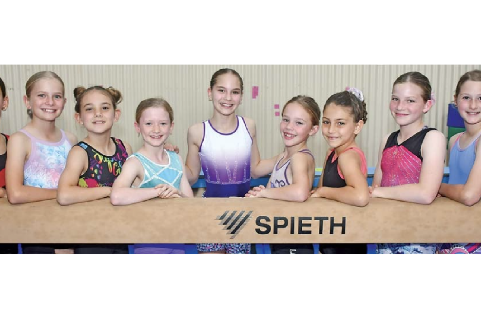 Gymnasts (from left) Eden O’Brien, Gabrielle Rohde, Lilly Johnson, Matilda Landsberg, Tahlia Huth, Estelle Turner, Paulina Rocca, Brooke Paul, and Aubree Kennedy are competing in the State Championships.