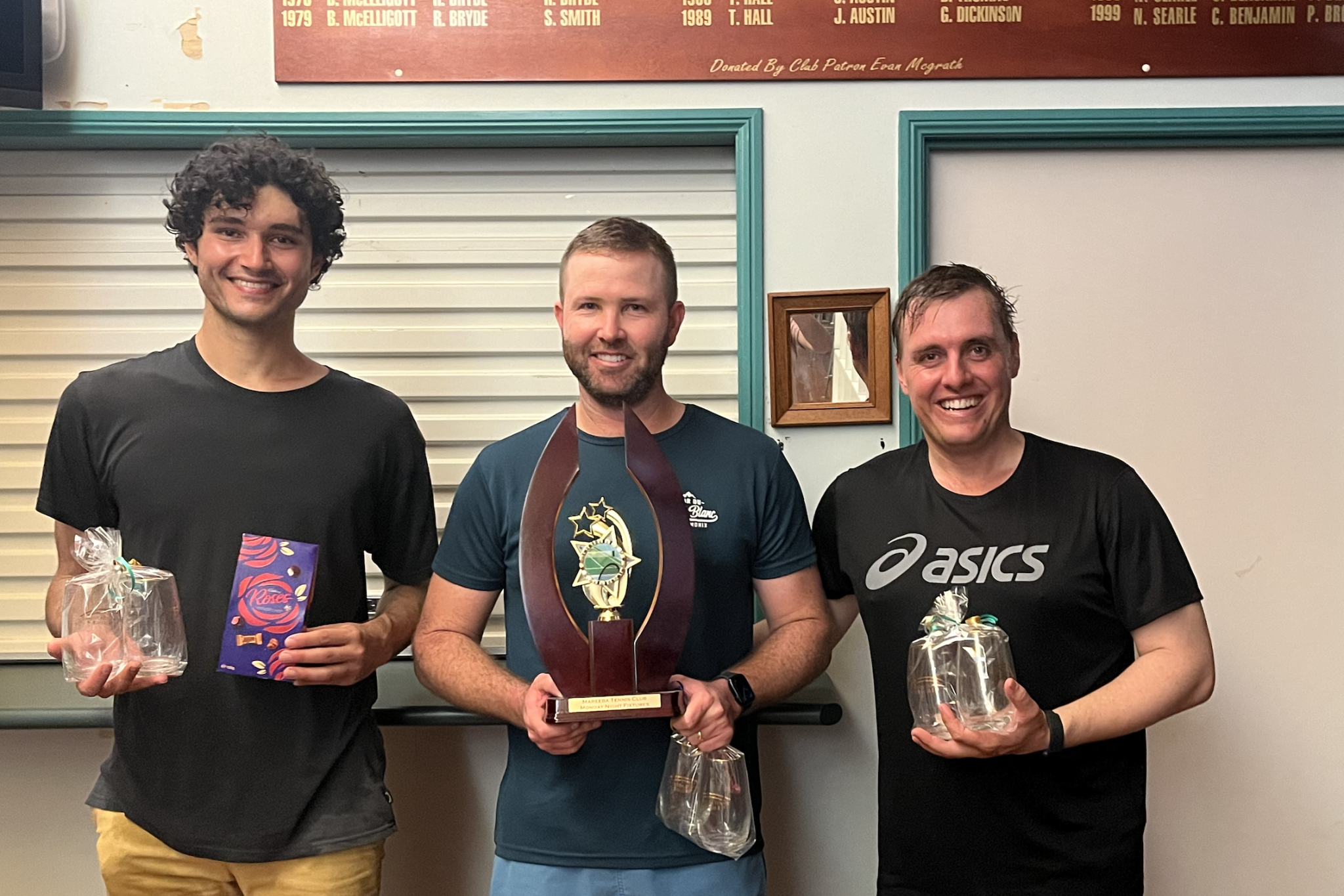 Peter’s Ace Avengers’ John Buttigieg (left), Peter Blake and Chris Maisel were winners of the Mareeba Tennis Club’s recent Singles Finals.