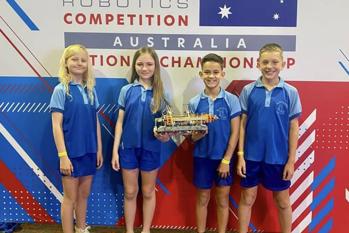 Malanda State School students Anjali (left), Ava, Isaac and Braxton recently competed at the National VEX Robotics Championships.