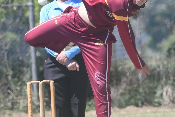 Atherton bowler Alex Nasser fires one down in Saturday's game against Barron