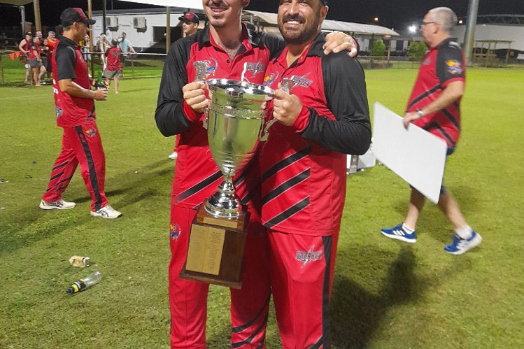 Cricketers Brendan Falvo and Michael Salerno from the Thunder after the big win on Saturday night