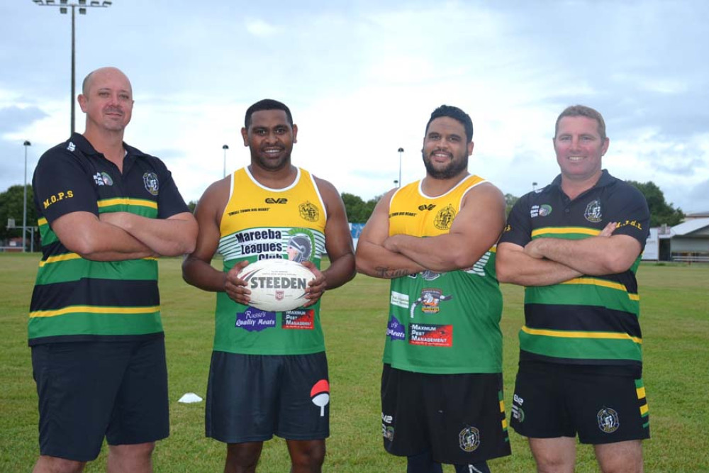 Mareeba Senior Rugby League club president Shaun Fincham, A Grade players Keribo Gutchen Gela and Ian King, and A Grade coach Chris Sheppard are gearing up for the 2024 FNQRL season.