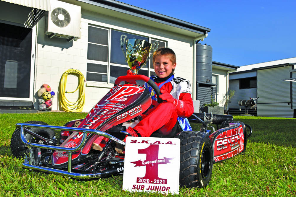 Mareeba’s Bray Taylor could be Australia’s next No 1 go kart racer after winning the Queensland Title just six months after first sitting in the seat.