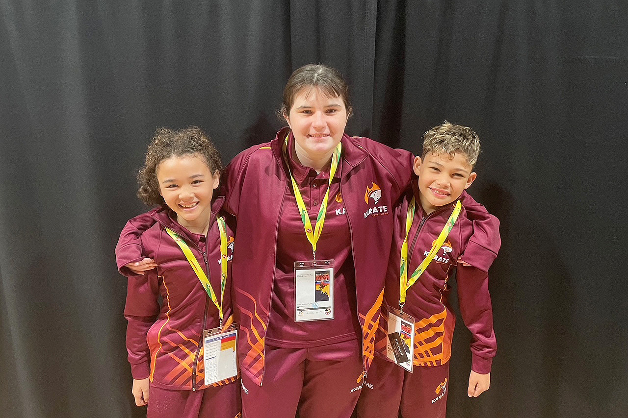 Samuel Carleton, Asha Jaszczyszyn, and Jakob Carleton from Seikukan Karate Club in Tolga competed at a national event recently.