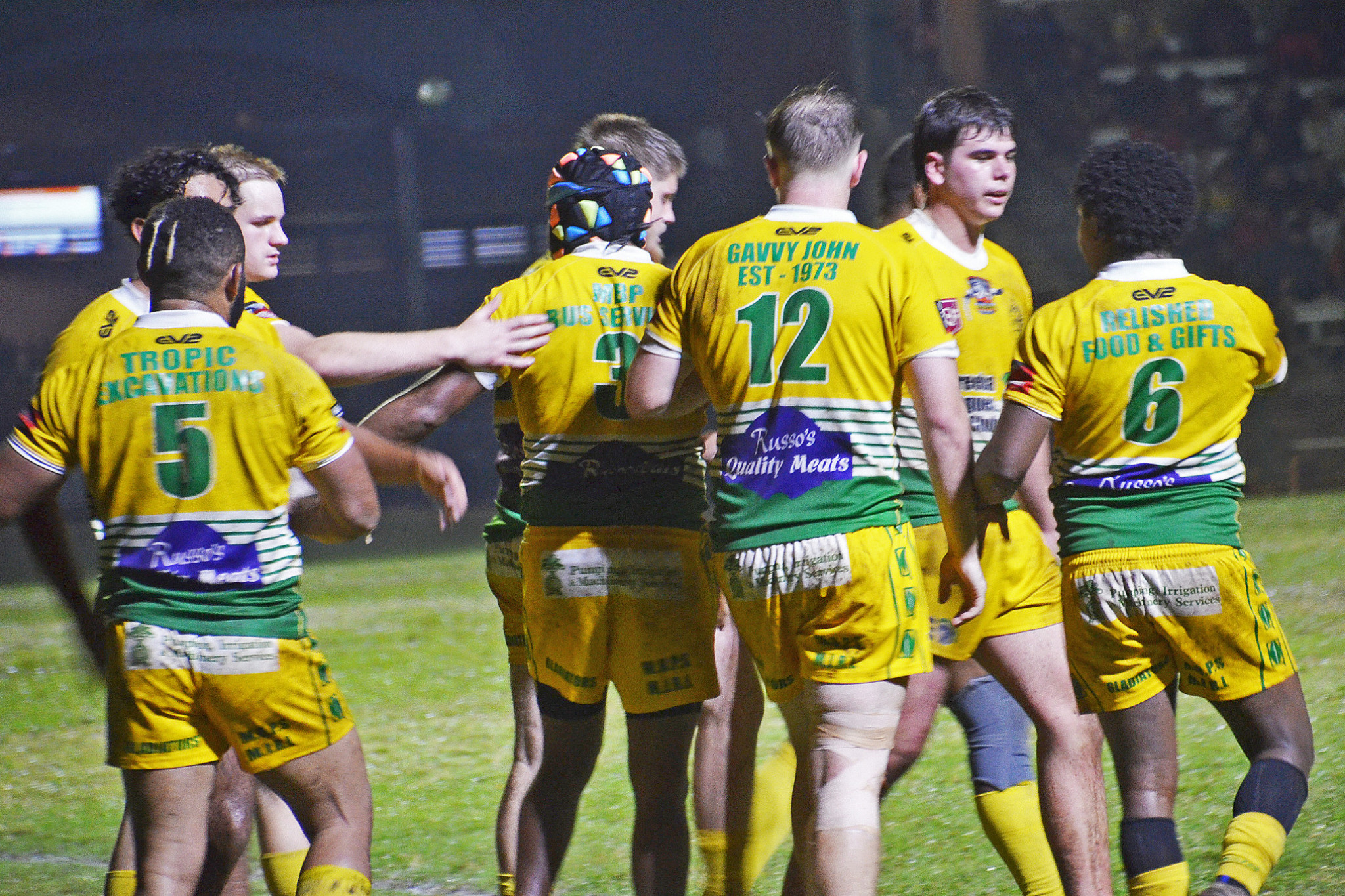 The Gladiators celebrate a try.